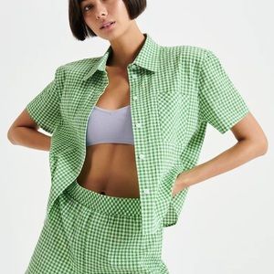 Sunday Best Eliza Green Checkered Gingham Blouse Size M